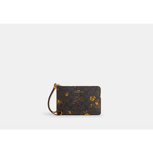 Corner Zip Wristlet In Signature Canvas With Floral Print